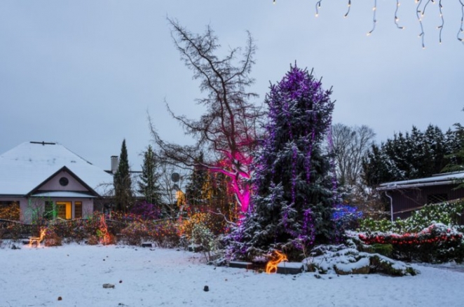 Вам и не снилось. Смотрите, как пенсионер из Латвии украшает свой дом и сад к праздникам