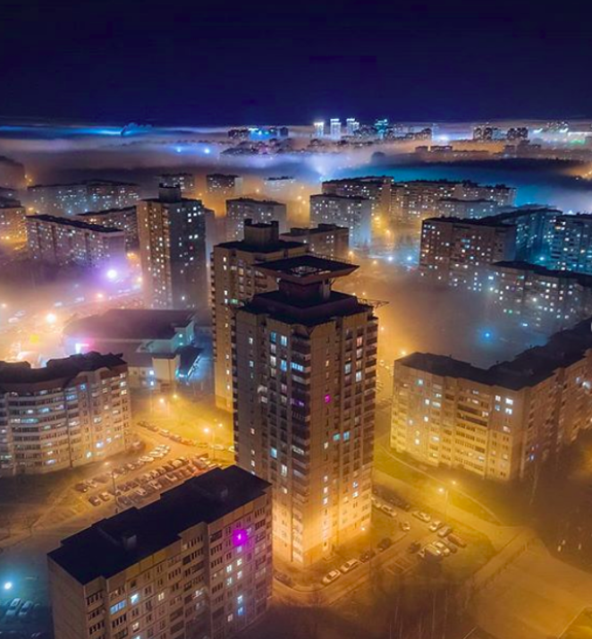 Сказочная панорама! Ночной Минск в тумане